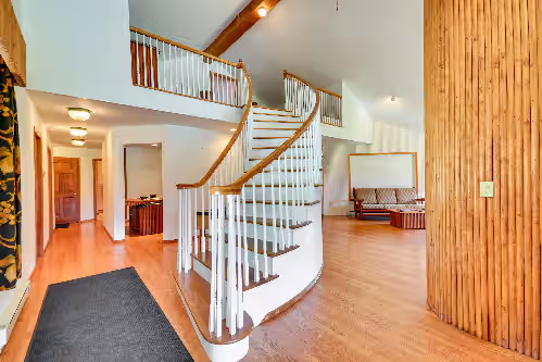Front Entry | Main Floor | Stairs to Access 2nd Floor at Wyoming Retreat on Wood River: Hike & Fly Fish