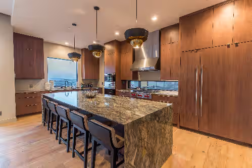 Chef Kitchen with Wolfe and Subzero appliances. 2 dishwashers, fully stocked pots, pans, plates, etc. for dinner parties.