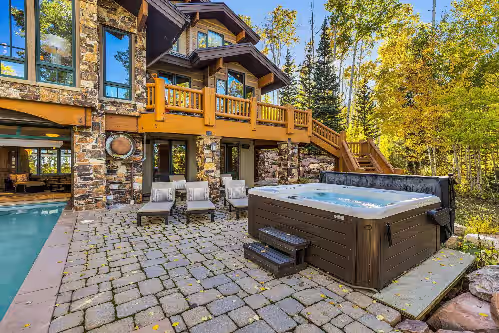 Terrace/patio at Ski in out luxury, hot tub and year-round pool