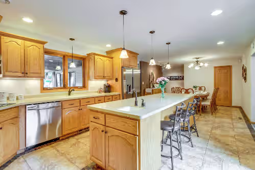 Private kitchen at Spacious Verndale Home w/ Backyard Fire Pit